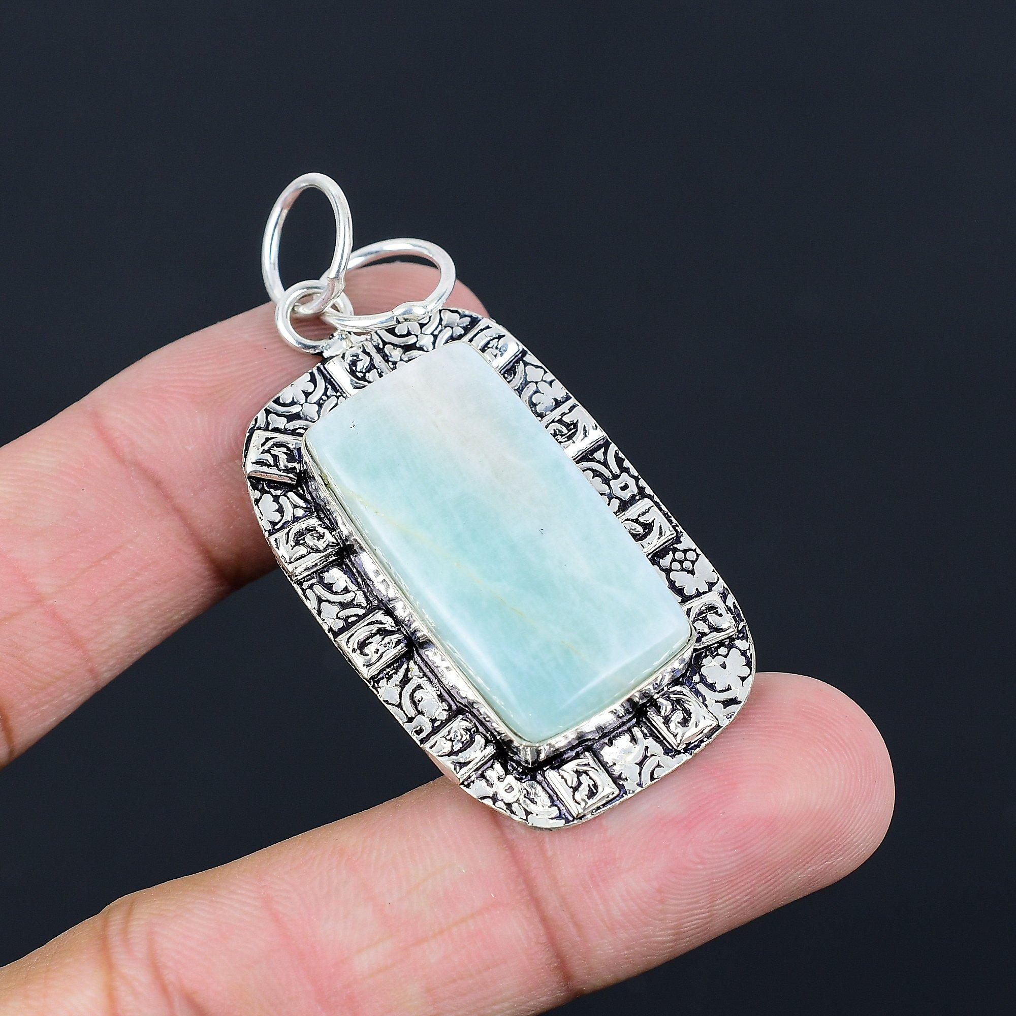 Амазонит Камень Помол Дочь Оправа Подвеска Украшения 925 Стерлинговое Серебро