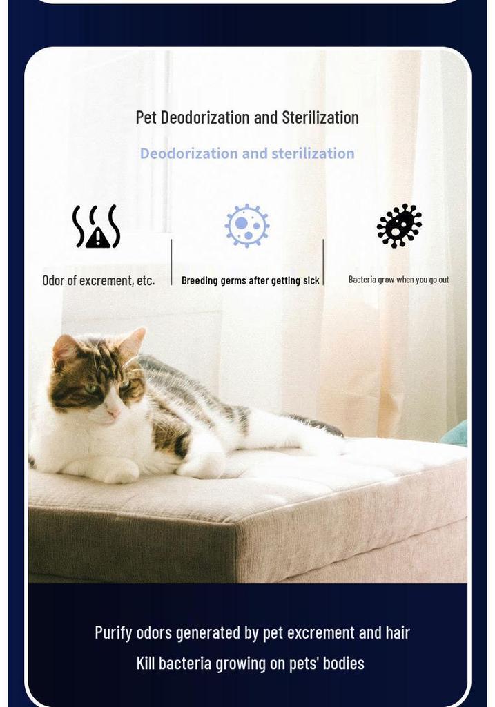 Home Pet Air Purifier & Deodorizer: Sterilizes, Removes Formaldehyde, Emits Ozone & Negative Ions for Bedrooms
