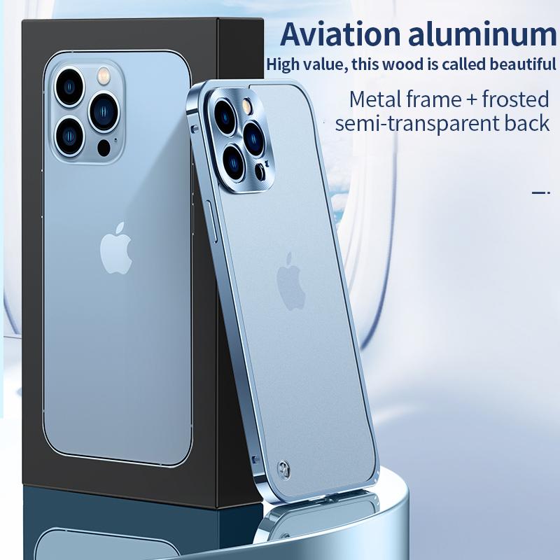 Luxury Metal Frame Lens Protection Cap Aluminum Phone Case For Iphone 13 Pro 14 Pro Max 12 Pro Max 11 Matte Translucent Cover