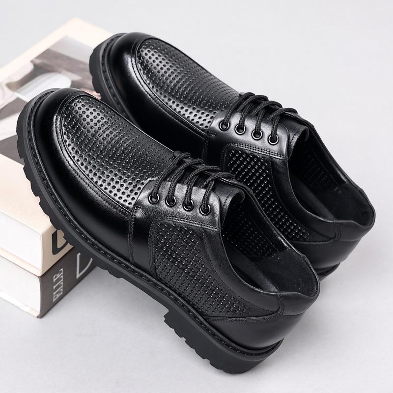 Casual leather shoes men's low-top first-layer cowhide breathable sandals business dress hollow cool leather shoes men