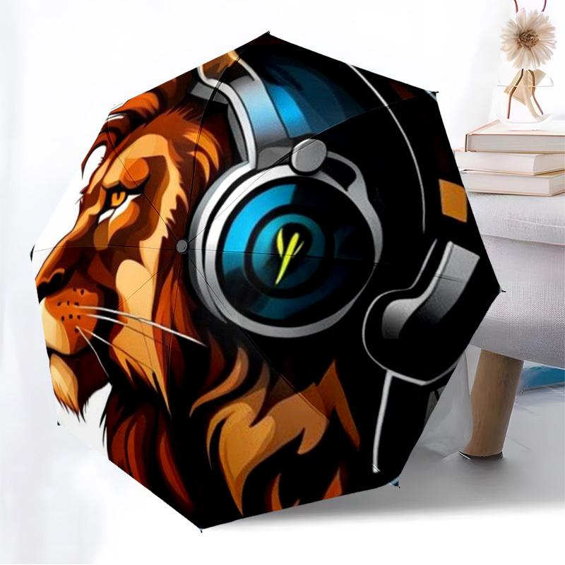 1pc DJ Lion Automatic Folding Umbrella - Compact 8-Rib Design,Perfect Gift for Friends & Family Yy250926018