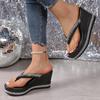 Leichter Luxus Strass Plateau Flip-Flops Dicke Sohle Höhenverstellbar Damen Sommer Freizeit Hausschuhe, Damenschuhe