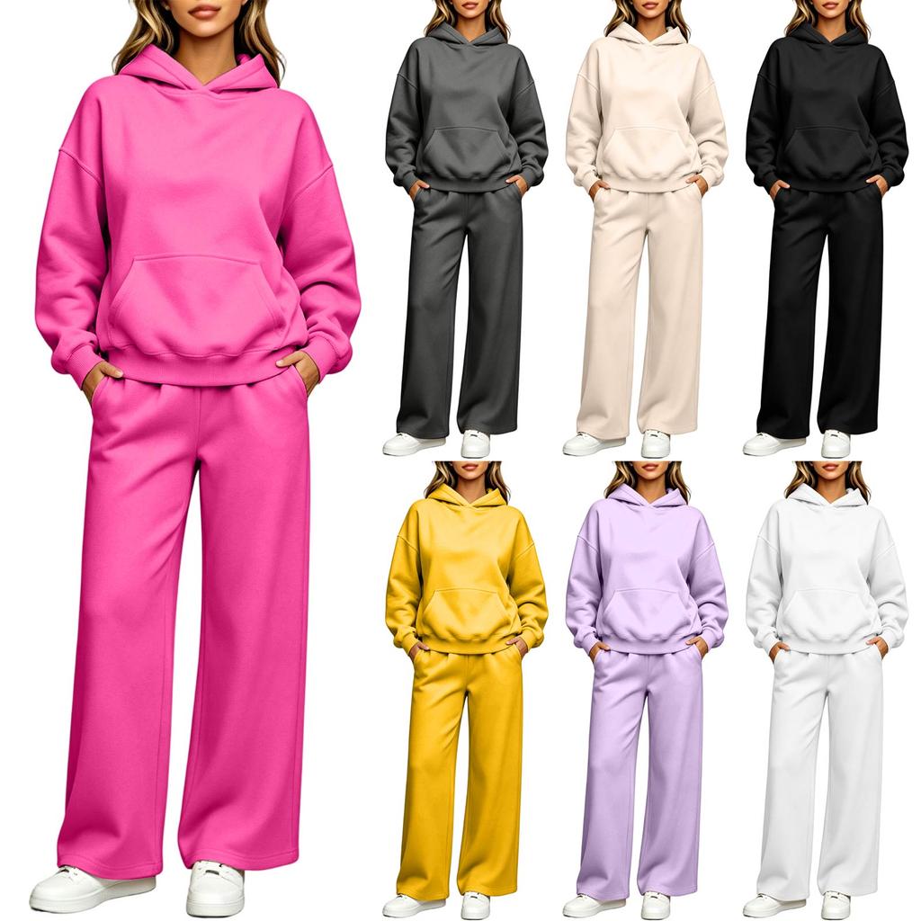 Ensemble assorti pantalon large à épaules tombantes doublé grande taille pour femme Survêtement décontracté athlétique pour l'automne l'hiver