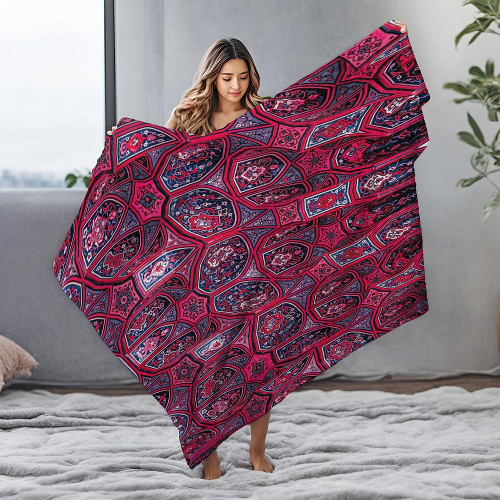 Vintage Persian Tribal Ethnic Decorative Area Rug with Traditional Red Blue Pattern Throw Blanket