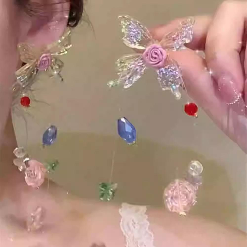 

Цветные серьги-кисточки из стекла с бабочками и цветами, свежие и милые изысканные серьги-пусеты, модные и универсальные нишевые серьги