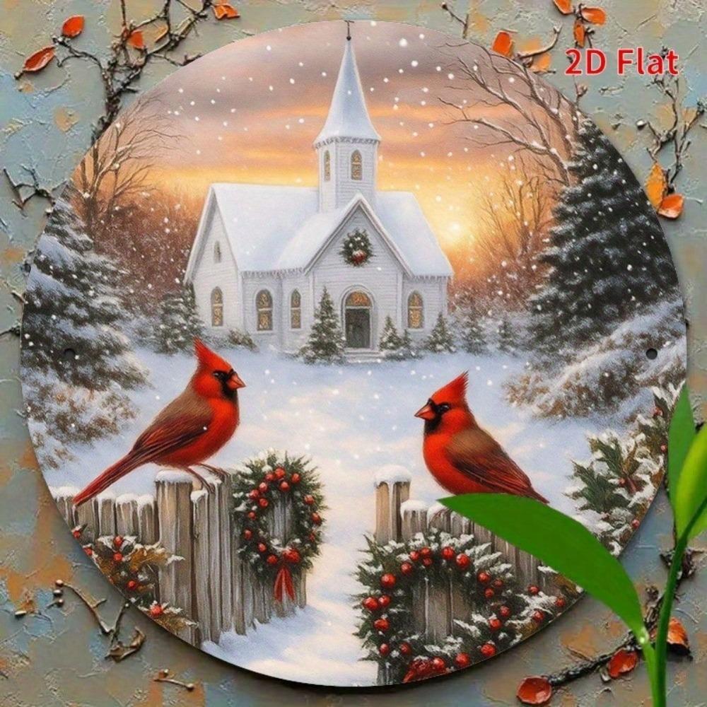 Vintage Iron Tin Sign Winter Church Cardinals Rustic Home Garden Wall Decor 8x8 Inch Inspirational Quote