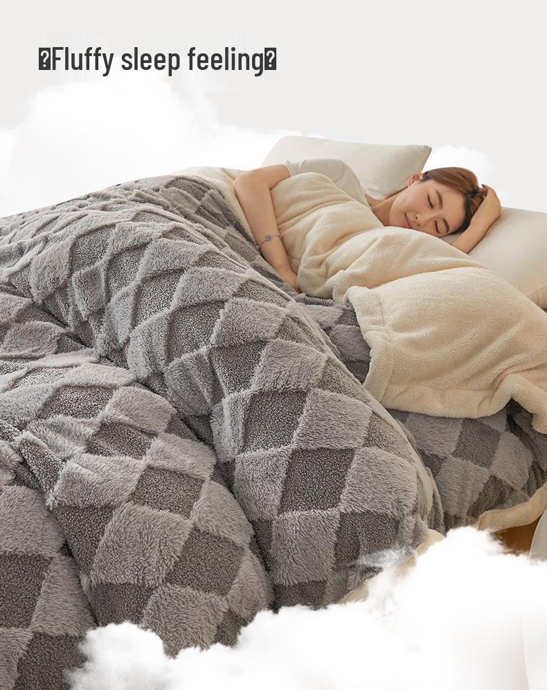 Teddy Velvet and Rabbit Fur Blend Jacquard Double-Layer Blanket
