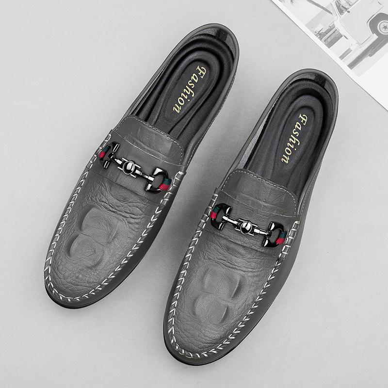 FashionFashion Summer Mens Muller Shoes Luxury Brand Man Casual Shoes Genuine Leather Lazy Flats Light Breathable Slip On Half Footwear