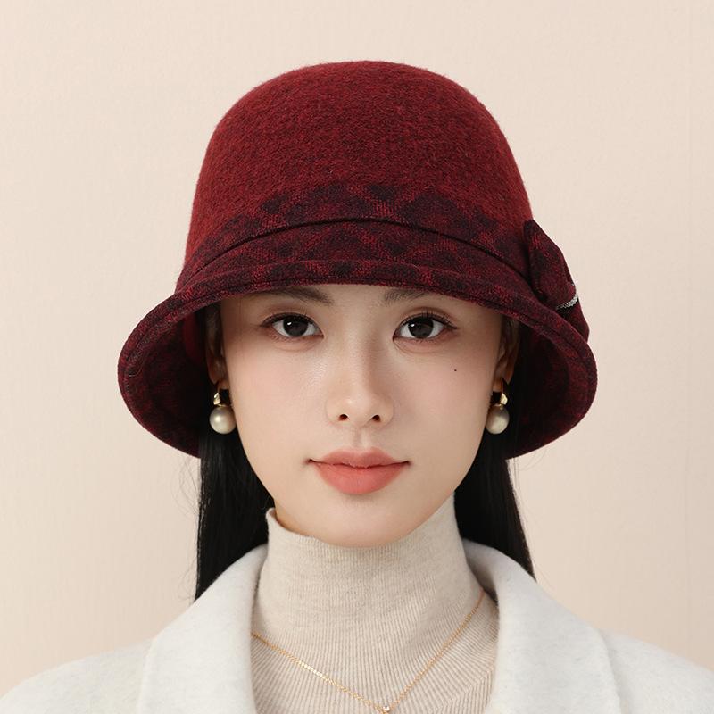 Autumn and Winter Warm Elegant Temperament Wool Woolen Basin Hat Retro Bucket Hat Windproof and Warm