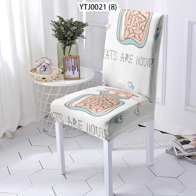 Чехлы на стулья для столовой в животном стиле, чехлы на стулья для натяжных стульев, растягивающиеся чехлы на стулья с семейным узором кошки, для дома 1PCS