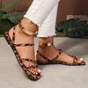 Leopard Print Women Sandals 2025 New Summer Flat Casual Slippers Fashion Open Toed Square Toe Women's Shoes Sandalias De Mujer
