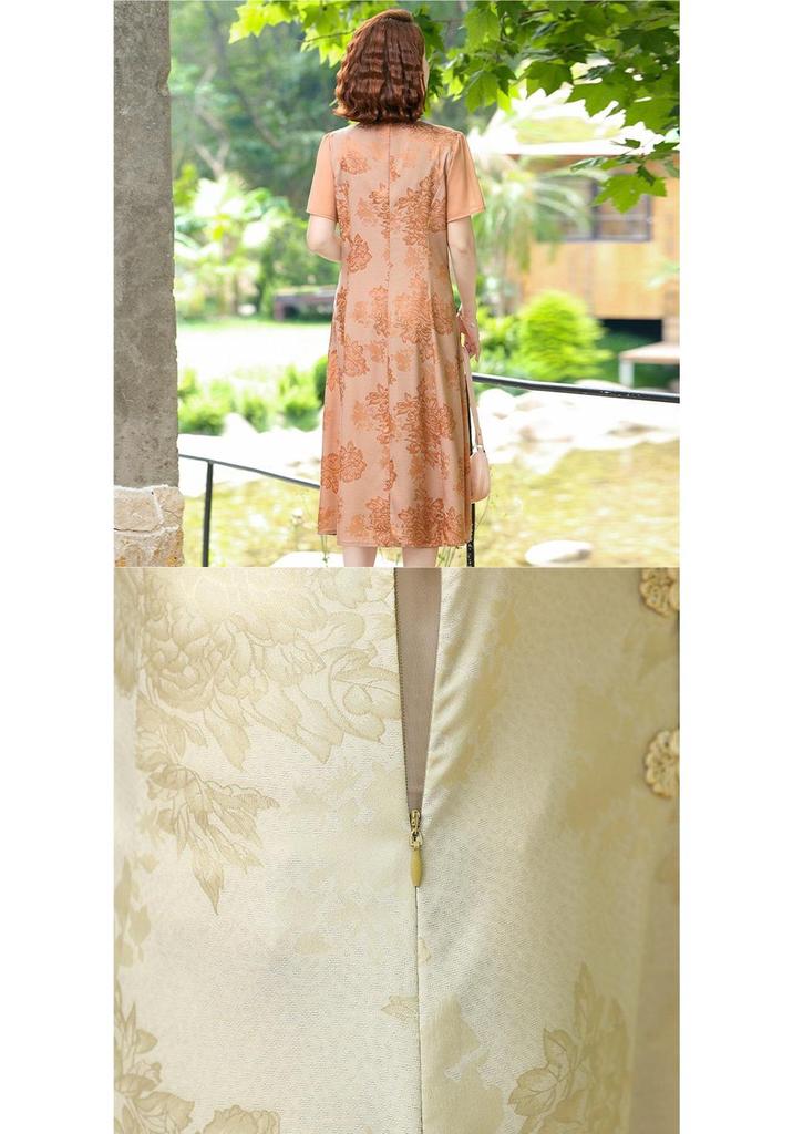 2026 Chinese National Style Chiffon Dress: Elegant Floral Print Summer Dress for Middle-aged Women