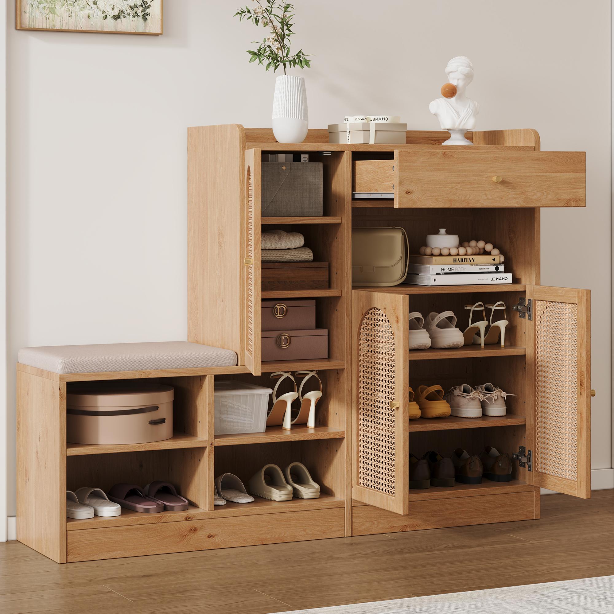 Shoe Cabinet with Padded Bench, 3