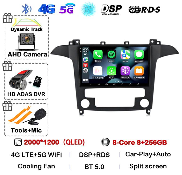 Android14 Carplay Auto For Ford S Max S-MAX 2007 2008 2009 2010 2011 - 2015 Multimedia Car Radio Player Video WIFI+4G DSP Stereo