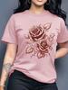 Women's Purple Rose Print Crew Neck Short Sleeve T-Shirt Casual Party Machine Washable Plus Size Top