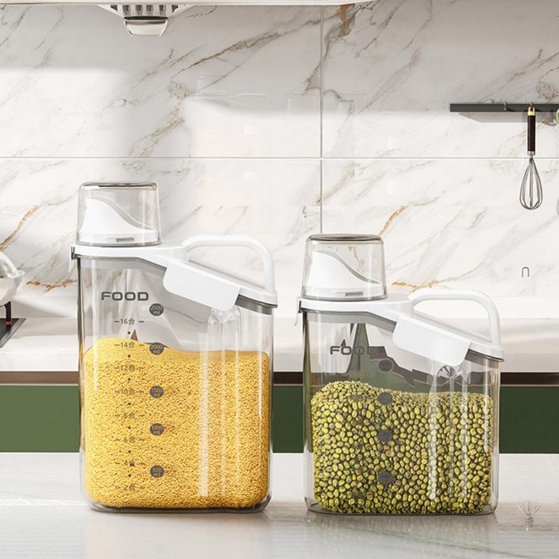 Plastic Kitchen Canister with Airtight Lid Large Food Storage Container Clear Jar Cap with Scales for Flour Coffee Beans