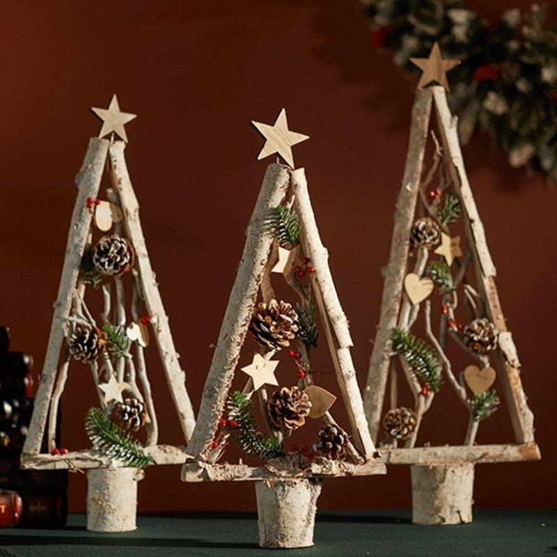 Wood Miniature Christmas Tree Accessory Distinctive Miniature Christmas Tree Ornament Wood Home Festival Decorations