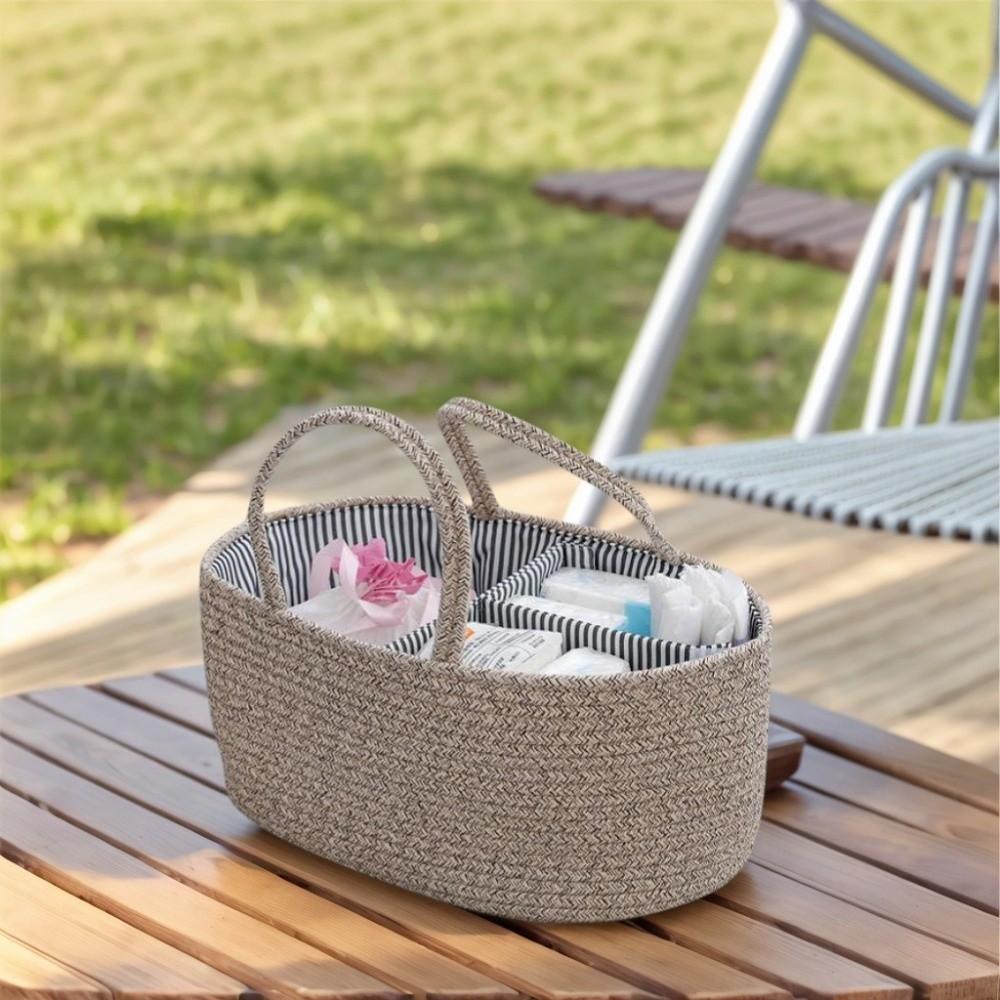 Durable Large Capacity Baby Nappy Organiser Portable Woven Storage Basket Detachable Foldable Diaper Storage Bag for Newborn