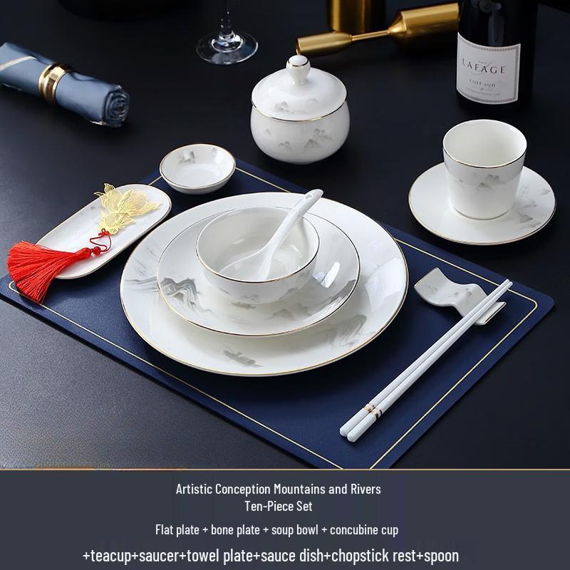 

Elegant Chinese Gold Rim Tableware Set (10-Piece)