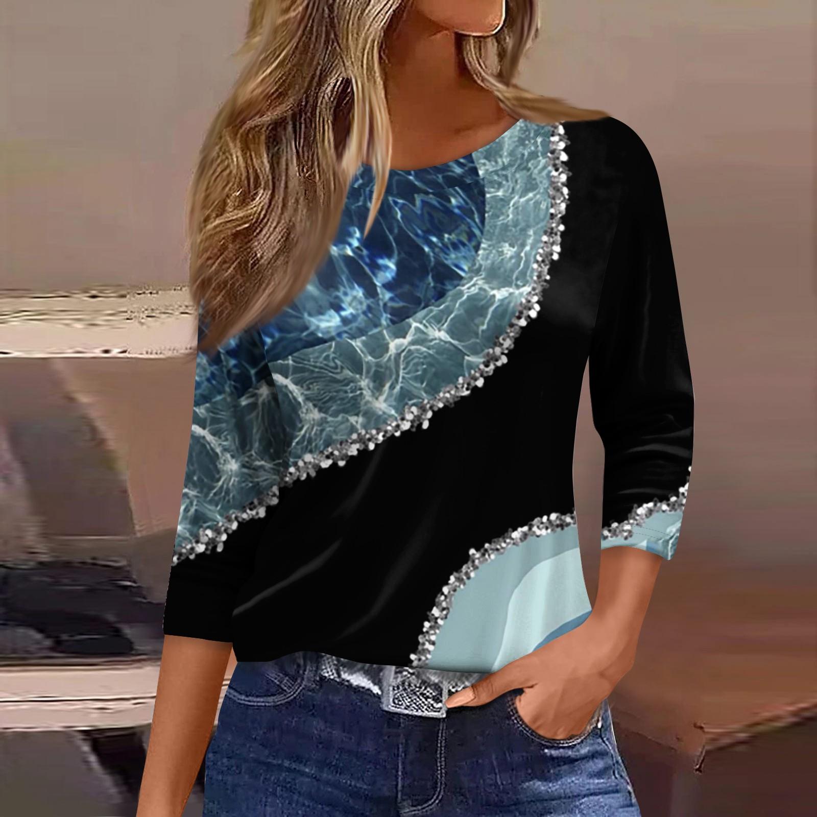 

Жіночі топи з квітковим принтом і рукавом 3/4, вінтажні модні повсякденні вільні сорочки з круглим вирізом і великим розміром M