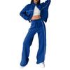Women Winter 2 Piece Suit Half High Collar Zip Up Long Sleeve Top Elastic Waist Wide Leg Pocket Trousers