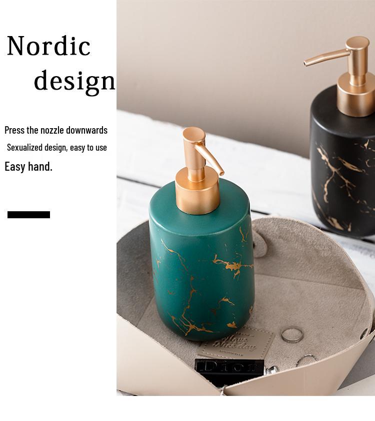 Gold Marble Ceramic Dispenser for Liquid Soap, Gel, or Shampoo
