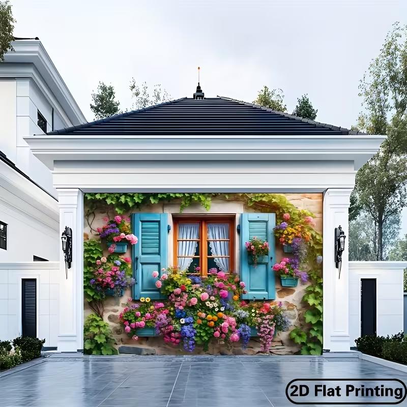 2D Blumenfenster Kulisse, Rustikales Steinhaus mit Weinranken Fotografie Hintergrund für Alle Anlässe