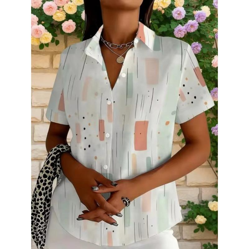 Camicetta da Donna Comoda alla Moda con Stampa a Maniche Corte per l'Uso Quotidiano e le Vacanze