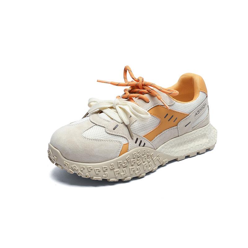 Muffin platform Forrest Gump shoes women's 2025 spring and summer leather mesh breathable sports shoes color matching versatile casual moral training