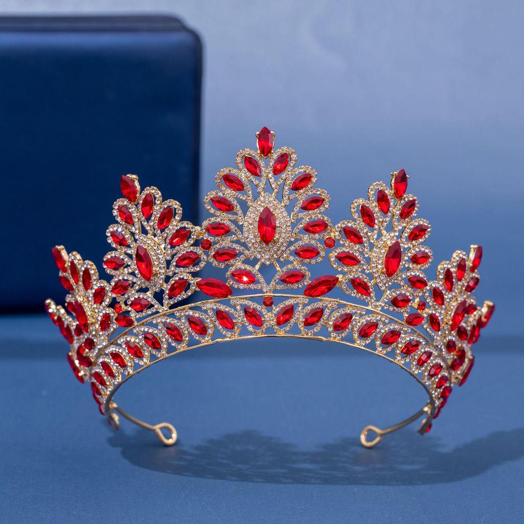 Europäischer und amerikanischer Brautkronen-Haarschmuck – Roter Hochzeitskopfschmuck für Frauen