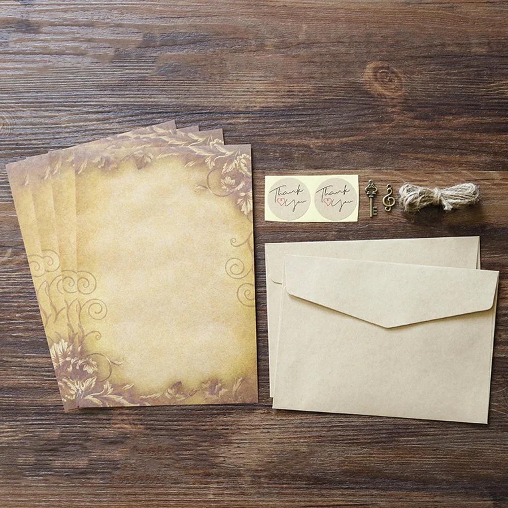 Europe Style Kraft Envelope Letter Paper With Rope Vintage Letter Message Pad Wedding Letter School Stationery Writing Supplies