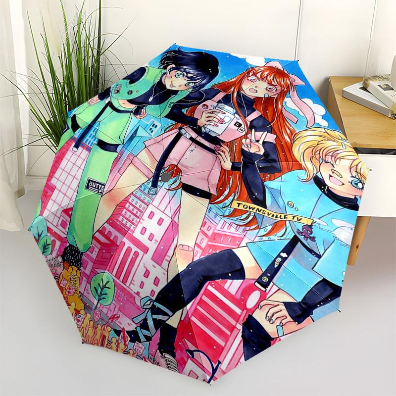 

1pc Townsville TV Girls: Automatic Opening/Closing Outdoor Umbrella with Portable Tri-Fold Design, 8-Bone Iron Frame - Perfect for Fans, Traveler