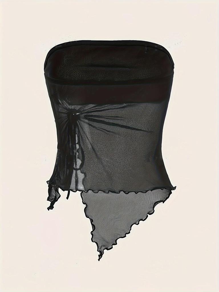 European & American Women's Summer 2024 Slim Fit Strapless Vest: Solid Color, Side Drawstring, Irregular Slit Design
