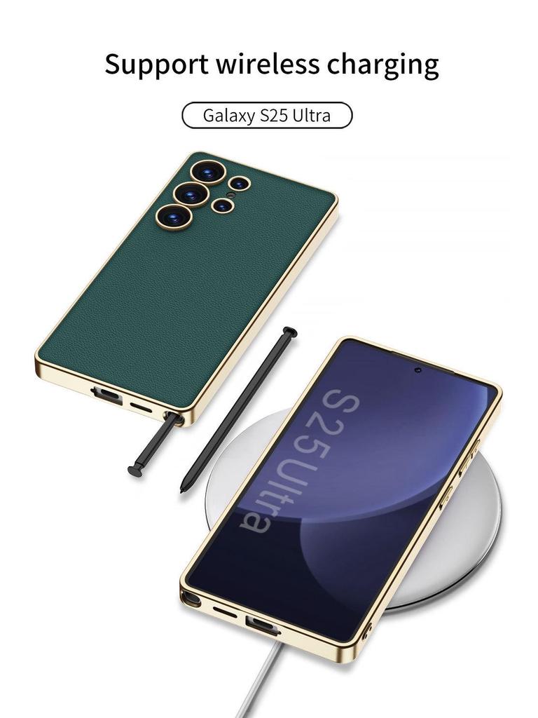 Samsung S25 Ultra Elektroplátovaný kožený kryt na telefon s ochranou proti pádu a ochranou objektivu