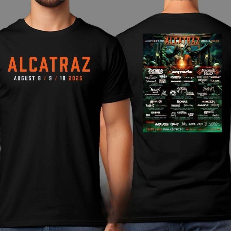 Alcatraz Festival 2025 Poster Full Lineup in Kortrijk Belgium on August 7th 8th and 9th 10th 2025 Two Sided Print Unisex T-Shirt M