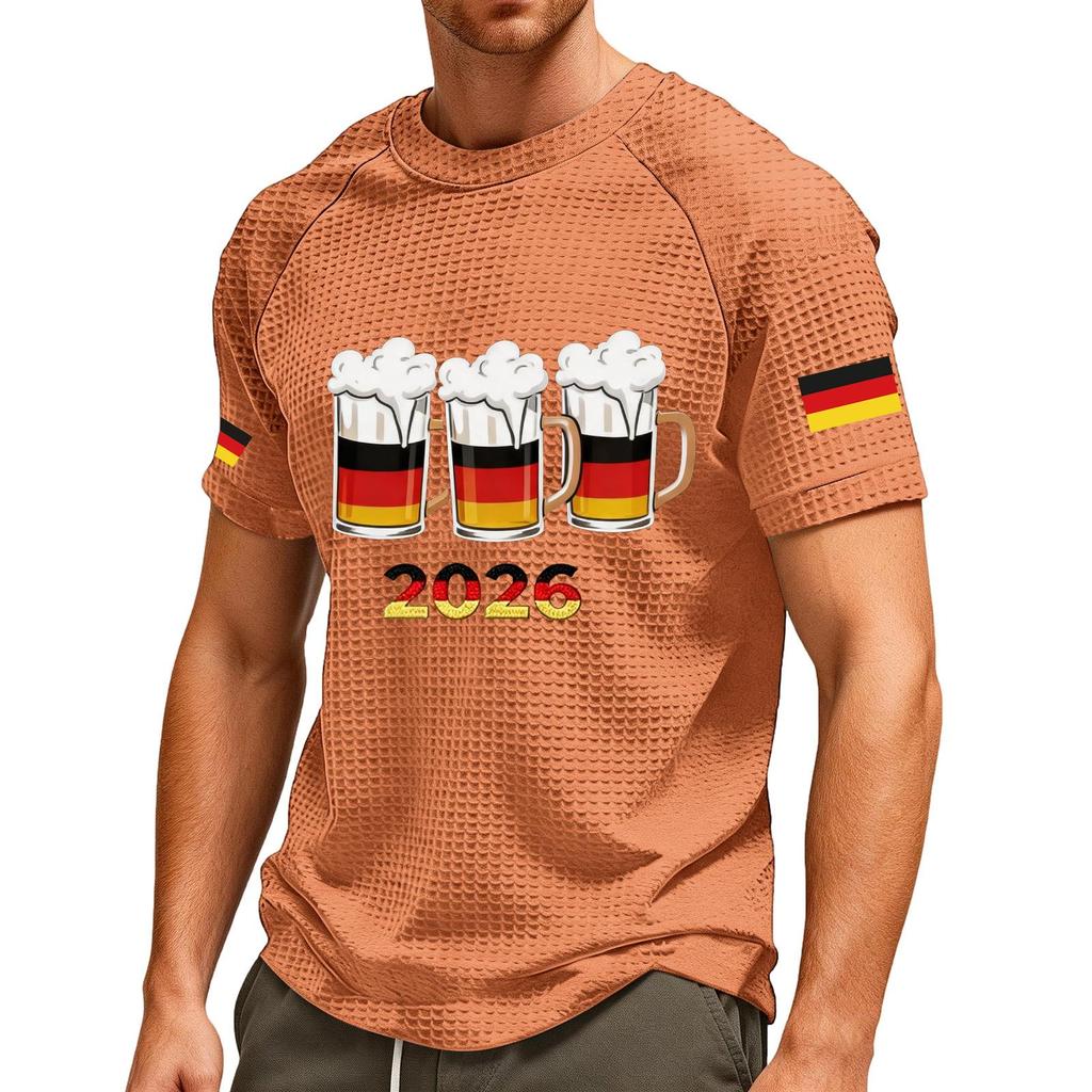 Men's Soccer Flag Graphic Tee, Breathable V-Neck Short Sleeve Shirt for Fans