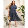Summer Women's Dress Plus Size Irregular Dot Short Sleeve Loose Round Neck Big Hem Long Dresses