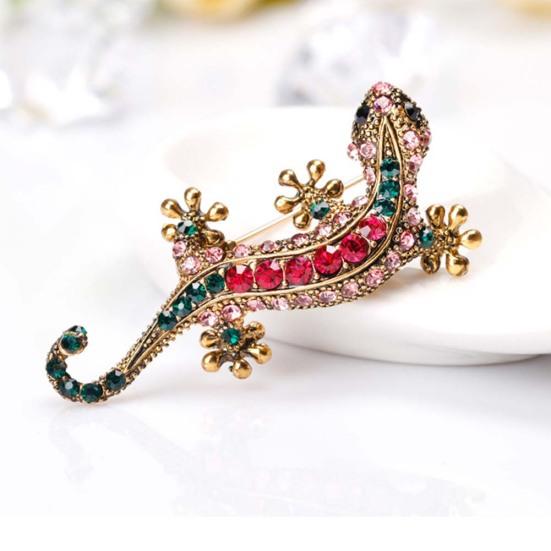 Unisex Rhinestone Lizard Gecko Animal Creeper Brooch Pin Corsage Jewelry Gift