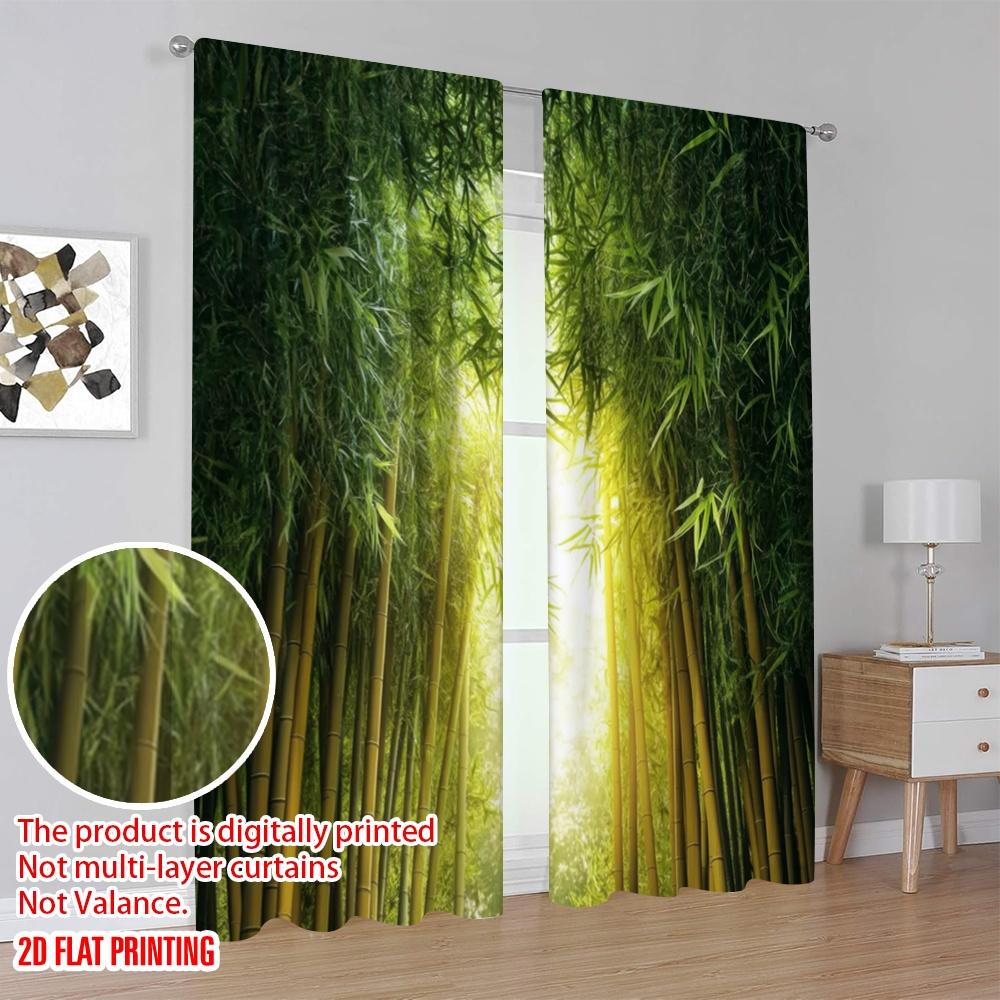 2 ks, 2D plošný tisk Záclony Rolety Bambus Východ slunce Všestranný Odolný Polyester (bez tyče) Domácí dekorace pro obývací pokoj