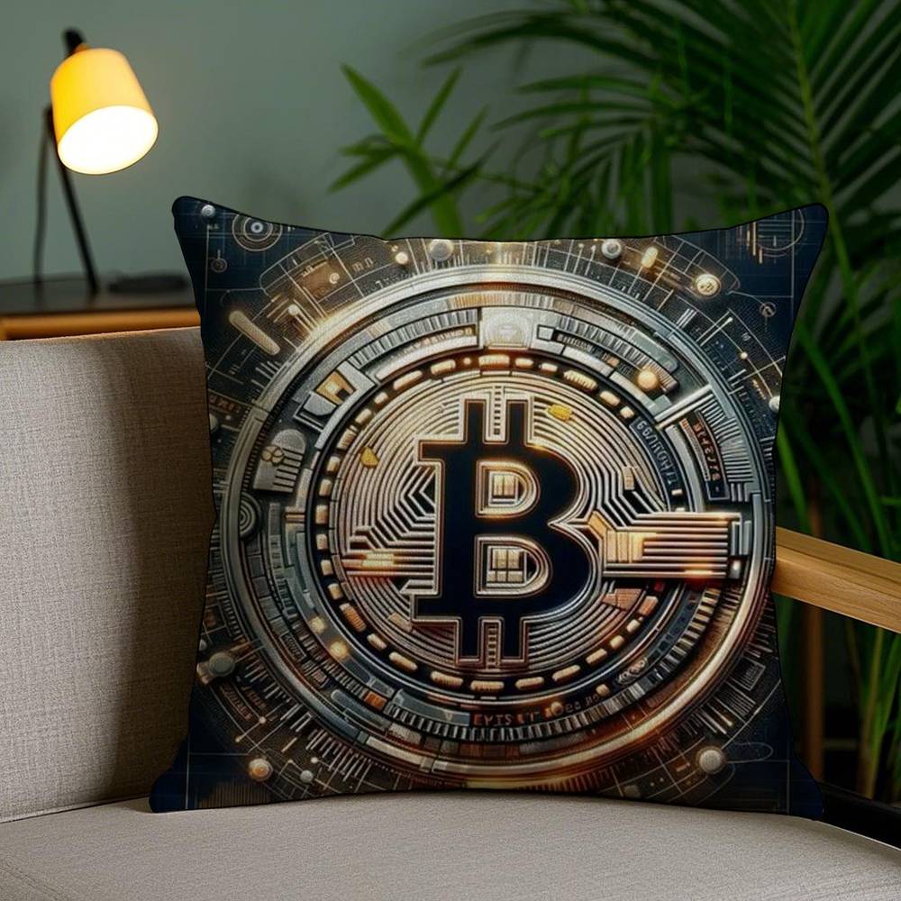 Bitcoin Cryptocurrency Btc Pillow Case Home Dorm Chair Back Short Plush Double-sided Printing Office Nap Time Cushion Cover