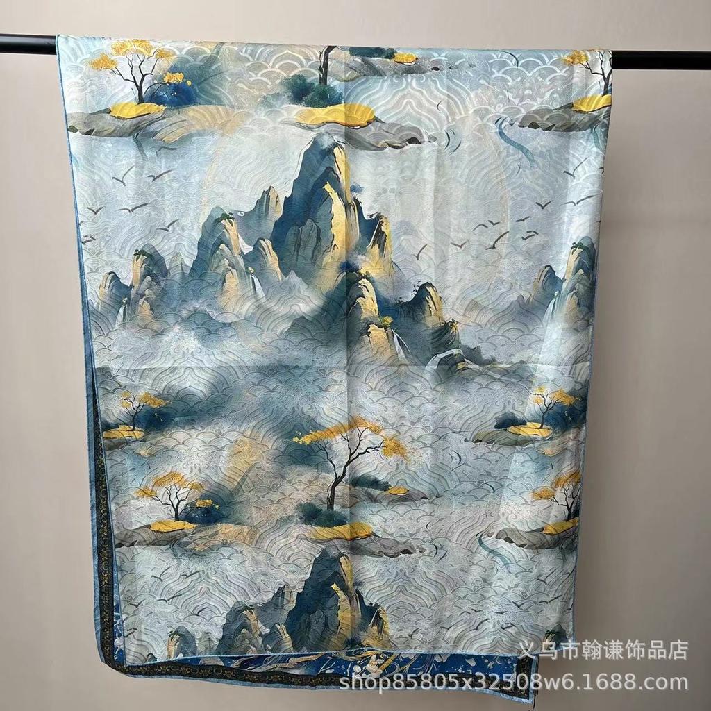 Double-Sided High-End Fragrant Cloud Yarn 180 * 70 Long Silk Scarf Shawl Women'S Spring And Autumn Retro National Style To Keep Warm