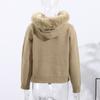Long-sleeved Fur Collar Hooded Sweater Autumn and Winter Inner and Outer Wear Dual-purpose Ladies Solid Color Zipper Blouse Slim Knit Ladies Cardigan