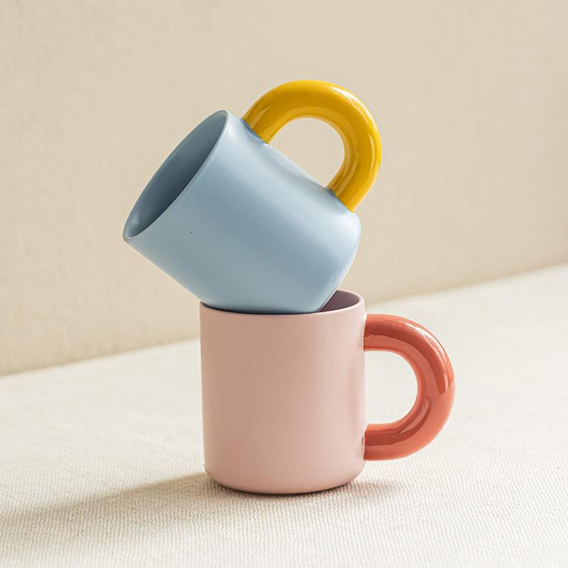 Candy color cup contrasting color mug household ceramic cup water cup tea cup simple restaurant straight coffee cup
