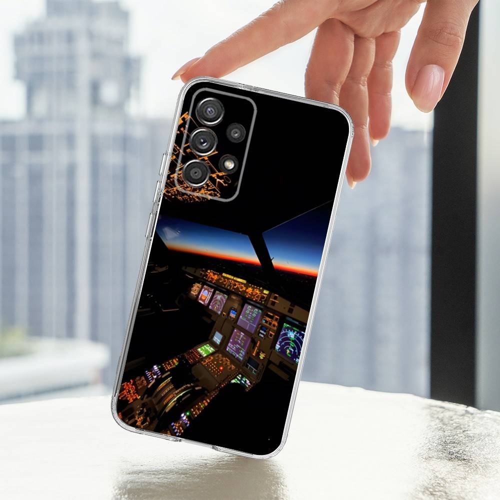 Aviation Cockpit Pilot Phone Case For Samsung A30,71,51,S9,10,20,Ultra,FE,Lite,S25,24,22,23,21,PIus,Transparent, Silicone