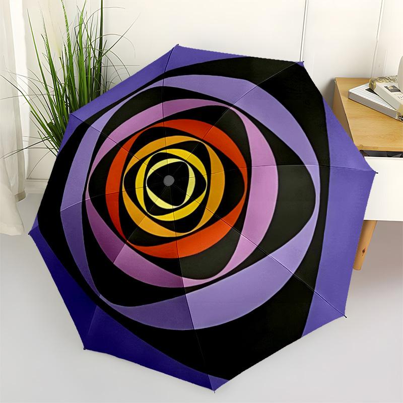 

1pc Colorful Swirl Pattern Automatic Umbrella - Stylish, Durable, with 8-Rib Manual Open Design, Elegant Black Handleyy250920167