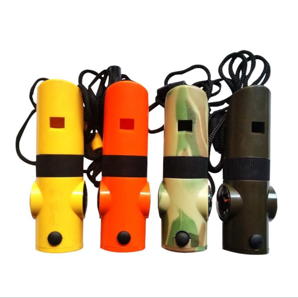1Pc Outdoor Survival Supplies 7-in-1 Whistle Multi-functional Portable Emergency Compass Magnifying Glass Flashlight Thermometer
