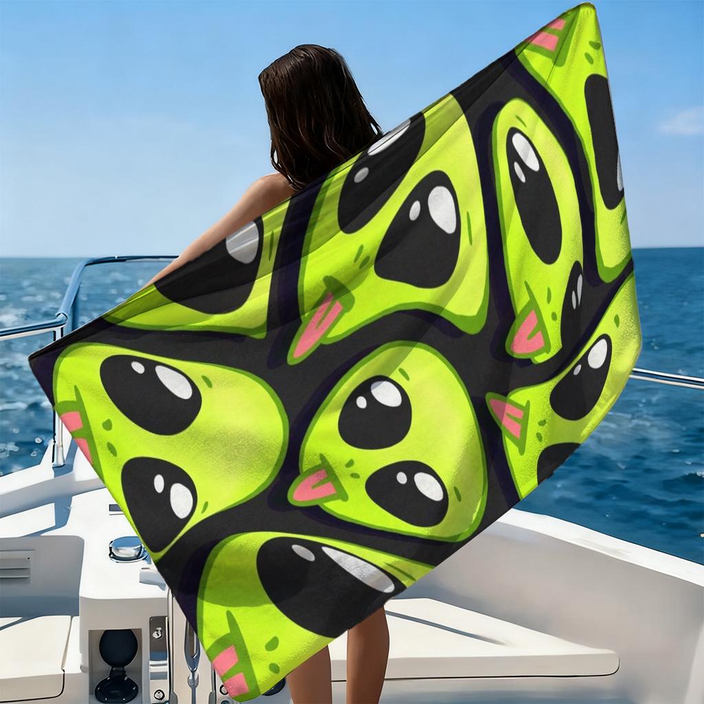 1 Stück Lustiges Alien Emoji Strandtuch Schnelltrocknendes Handtuch Geeignet für Meeresufer Pool Camping Urlaub Yoga Für Familie Freunde Kinder