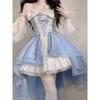 Elegáns lány Cosplay Princess Puff Sleeve Szalag csípős virág tunika hálós Fantasztikus tündér Lolita ruha nőknek