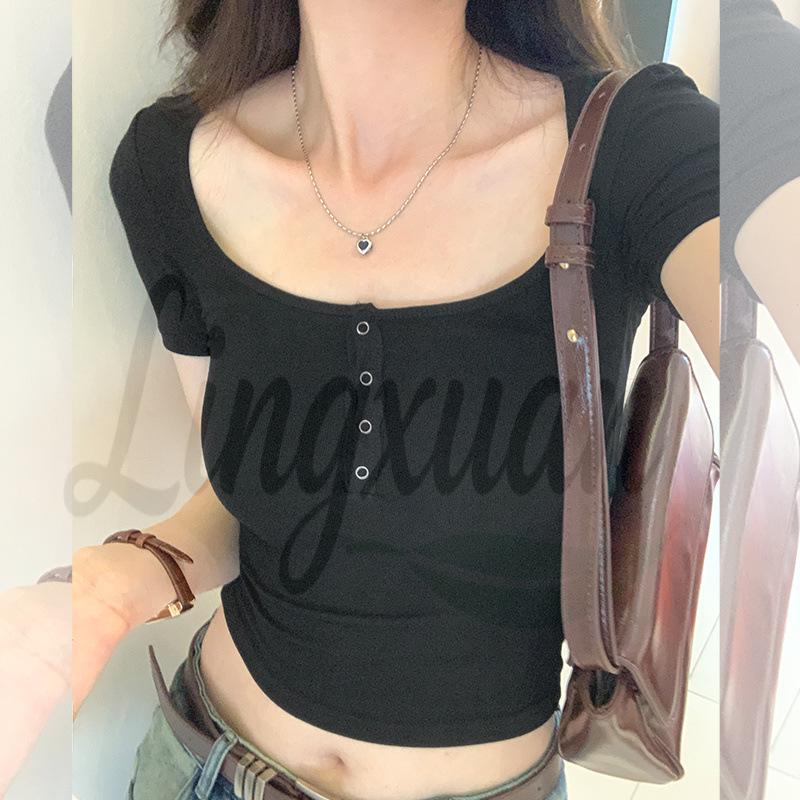 Women's Summer 2026 Slim Fit Solid Color Cropped T-shirt