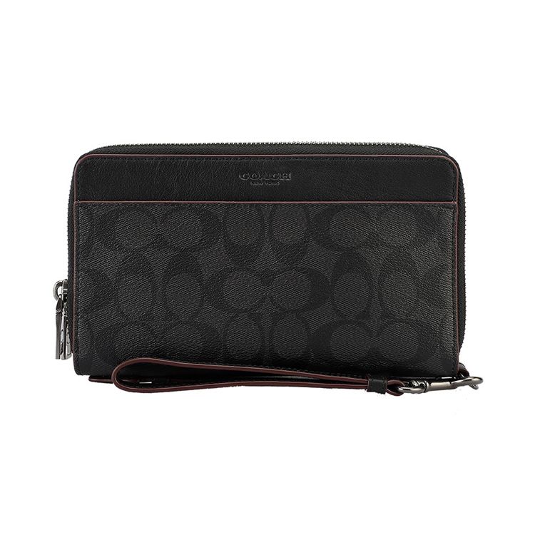Coach Double Zip Wallet 20 Classic Monogram Long Zipper Closure Coated Canvas And Leather Card Holder Men Wallet Black 67626-N3A